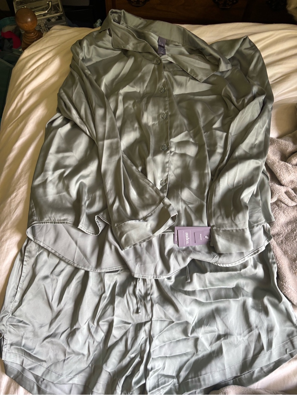 Satin like Pajama Set in Sage Green